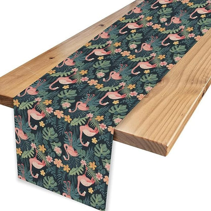 Tropical Flamingo Table Runner,Hawaii Seasonal Floral Spring Summer Green Plants Table Center Decor for Family Kitchen and Living Room Outdoor Farmhouse Party Table Decorations, 13"x108"