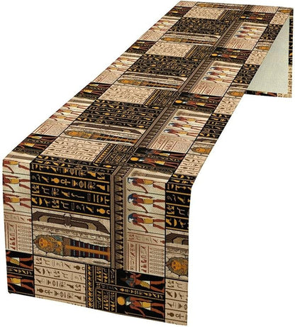 Ancient Egyptian Table Runner, Vintage Abstract Mystical Hieroglyphics Culture Table Runner for Dining Coffee Party Holiday Farmhouse 13x90in