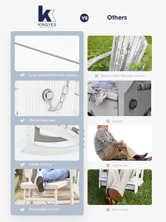Adirondack Rocking Chair with Ottoman and Cup Holders | HDPE Porch Rocker - Image 6