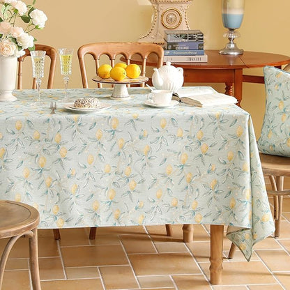 patdrea Designer Linen Green Tablecloth for Rectangle Table,Vintage Breathable Yellow Fruits Pattern Table Cloth,Decoration Cover for Kitchen Dining,Christmas,Thanksgiving,Party,55"x87"-Ania a