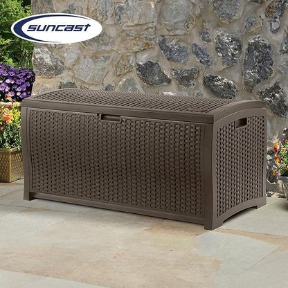 Suncast 99 Gallon Deck Garden Garage Home Wicker Resin Pool Box - Image 4