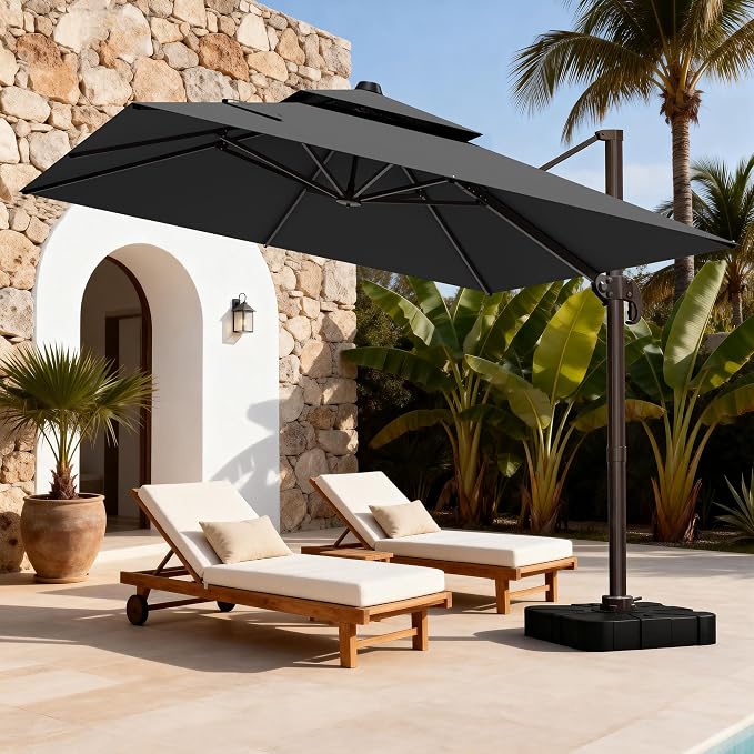 10x10Ft Patio Umbrella Outdoor Cantilever Rectangle Umbrella by ORYNTREX