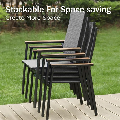 PHI VILLA Outdoor Stackable Dining Chairs Set of 2 w/Aluminum Frame, - Image 3