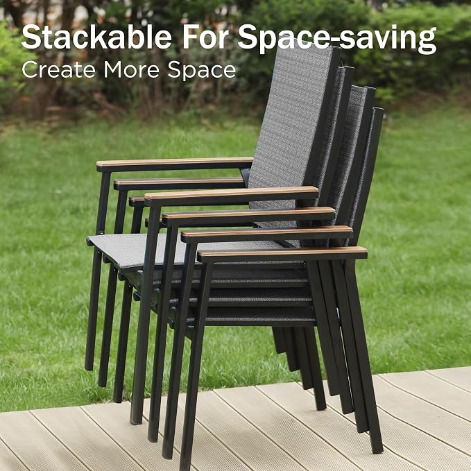 PHI VILLA Outdoor Stackable Dining Chairs Set of 4 w/Aluminum Frame, - Image 3