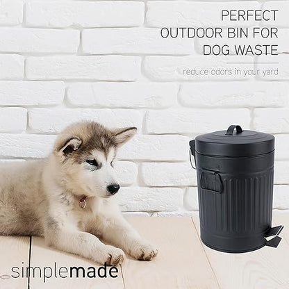 SIMPLEMADE Round Step Trash Can, Stainless Steel with Lid, Small Metal Wastebasket/Garbage Can for Bathroom, Office, Black, 5 Liter / 1.3 Gallon -