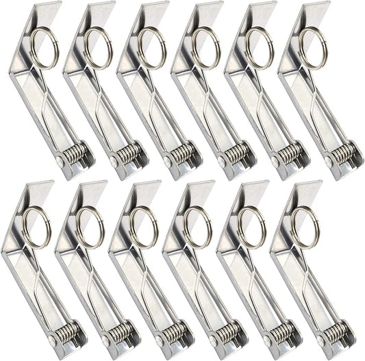Tablecloth Clips 12 Packs Picnic Table Clips Stainless Steel Tablecloth Cover Clamps Table Cloth Holders Ideal for Home, Kitchen, Restaurant, Weeding, Picnic, Patio and Party(Up to 2.4")