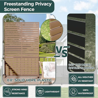 Privacy Fence Screen Outdoor Freestanding Privacy Panel, 72" H×47" W HDPE Decorative Panels with Stand, Room/Garden Divider, Outdoor Privacy Screen for Patio,Deck, Balcony, Pool