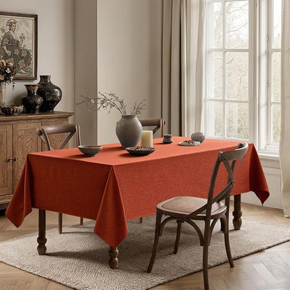 MIULEE Burnt Orange Linen Polyester Tablecloth Fall Thanksgiving 52x70 Inch Rectangle Table Cloth Waterproof,Stain Resistant & Wrinkle Resistant for Dining Party Wedding
