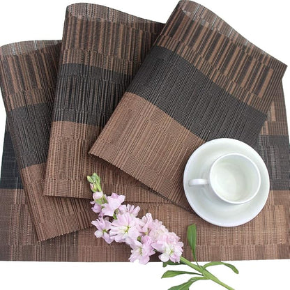 PIGCHCY Placemats Set of 8 Washable Durable Placemat Vinyl Heat Resistant Non-Slip Table Mats Indoor Outdoor (Brown)