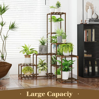 Bamworld Plant Stand Indoor Corner Plant Shelf Wood Plant Holder 13 Pots - Image 5