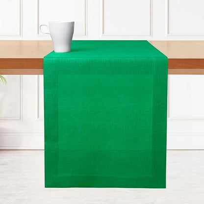 D'Moksha Homes Linen Kelly Green Table Runner 144 Inches Long - 100% Pure Linen Extra Long Table Runner 14 x 144 Inch for Winter, Holiday - Machine Washable