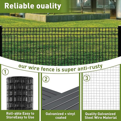 Wire Fence, 36 in x 50 ft PVC Coated Welded Wire Fence, 16GA Garden Border Vinyl Metal Chicken Wire Fencing Mesh Roll for Chicken Poultry Coop, Animal, Fencing，Garden Protection