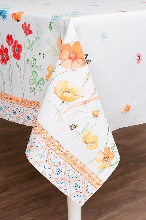 Maison d' Hermine Table Cloth Rectangle Table 100% Cotton 60 x 90 Inches Tablecloth Reusable Decorative for Dining Room, Farmhouse, Home, Party, Festive & Wedding Spring Summer - Summer Whisper