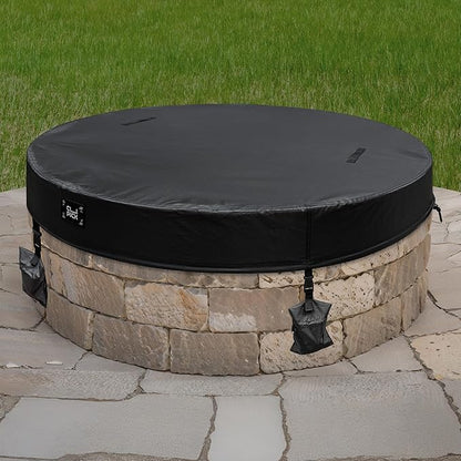 Outdoor Firepit Covers Round,In Ground Heavy Duty Waterproof Fire Pit Cover,Suitable for 50-55 Inch Round Built in Stone Firepits,Black
