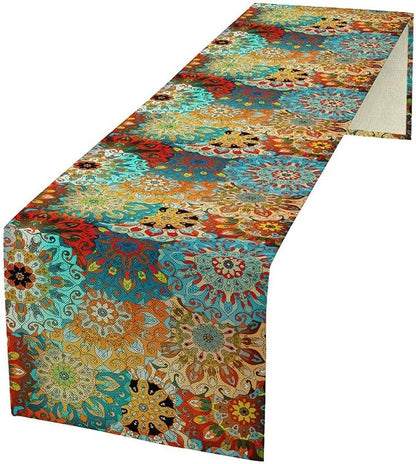 Bohemian Mandala Table Runner, Vintage Colorful Boho Geometric Floral Flower Antique Paisley Rustic Coffee Table Center Decor for Family Kitchen and Living Room Outdoor Table Decorations, 13"x90"