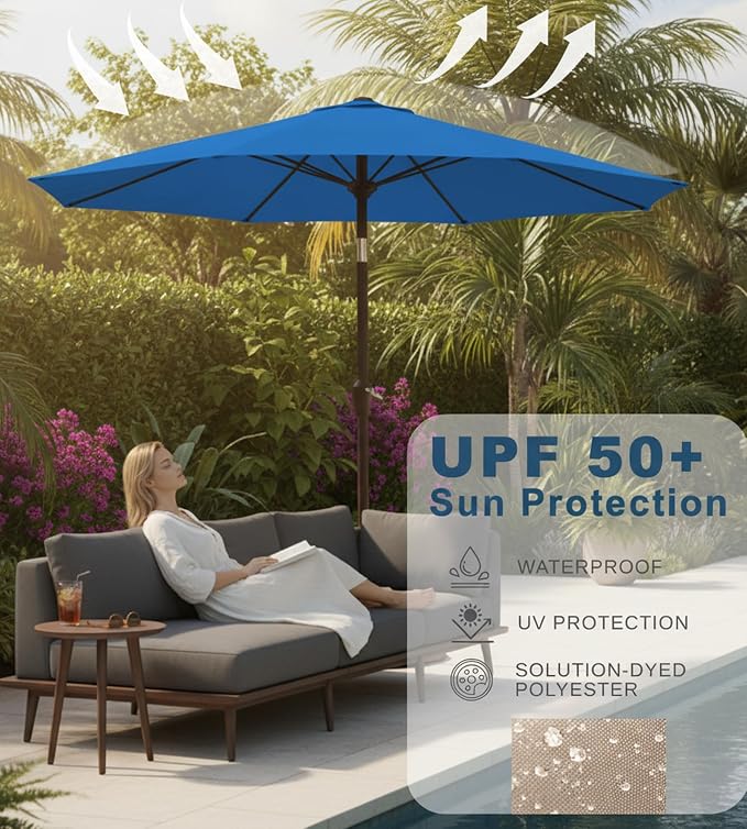 9FT Auto-Tilt Patio Umbrella|Outdoor Market Table Umbrella - Image 5