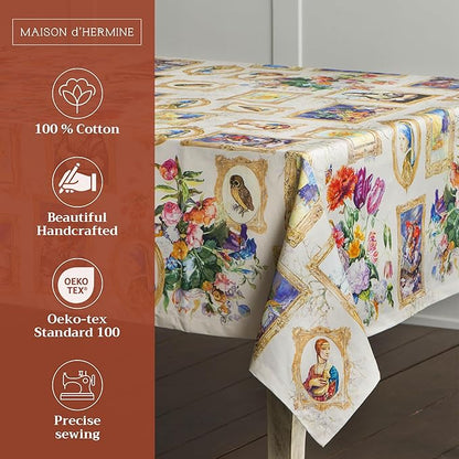 Maison d' Hermine Table Cloth Rectangle Table 100% Cotton 54 x 72 Inches Tablecloth Reusable Decorative for Dining Room, Farmhouse, Home, Party, Festive & Wedding Spring Summer - Masterpiece