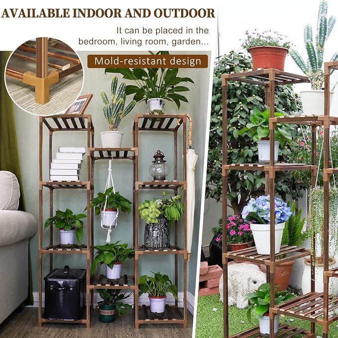 Plant Stand Indoor Outdoor, 10 Tiered Plant Shelf Wood Plant Rack | Tall Plant - Image 5
