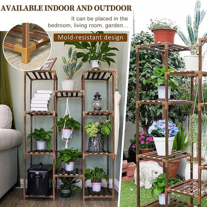 Plant Stand Indoor Outdoor, 10 Tiered Plant Shelf Wood Plant Rack | Tall Plant - Image 5