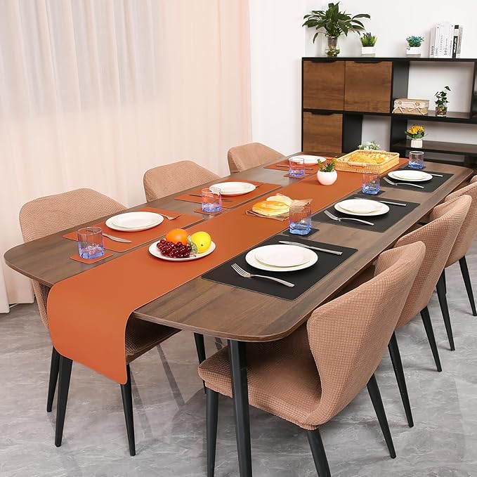 Myir JUN Table Runner Double Sided Vinyl Runner Table 72 Inch Long Runner for Table Washable Waterproof Non-Slip for Home Decorations Black Orange,12 x 72 inch