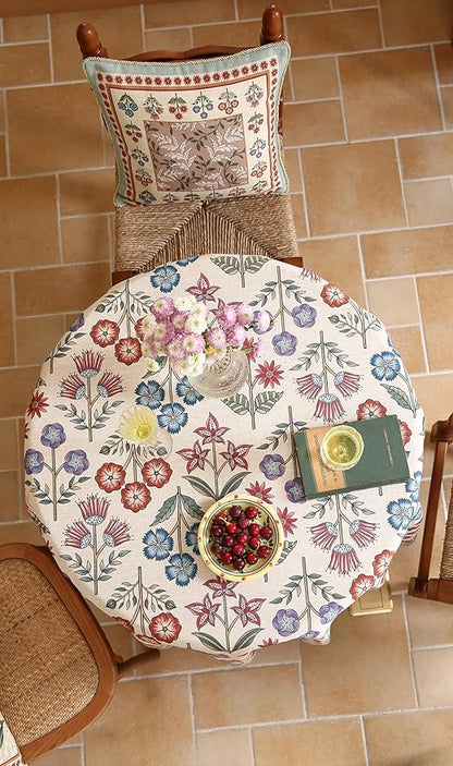 French Linen Round Tablecloth,Vintage Colorful Multiple Prints Soft and Durable Tablecloths,Decorative Table Cover for Kitchen,Dining,Party,Thanksgiving,Christmas,Diameter 67"-Lohi