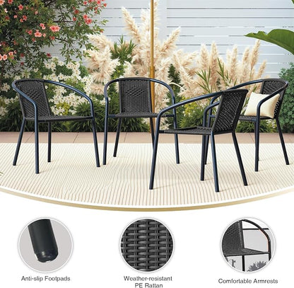 4 Pack Patio Stackable Rattan Chairs, Indoor-Outdoor Restaurant Bistro Wicker - Image 4