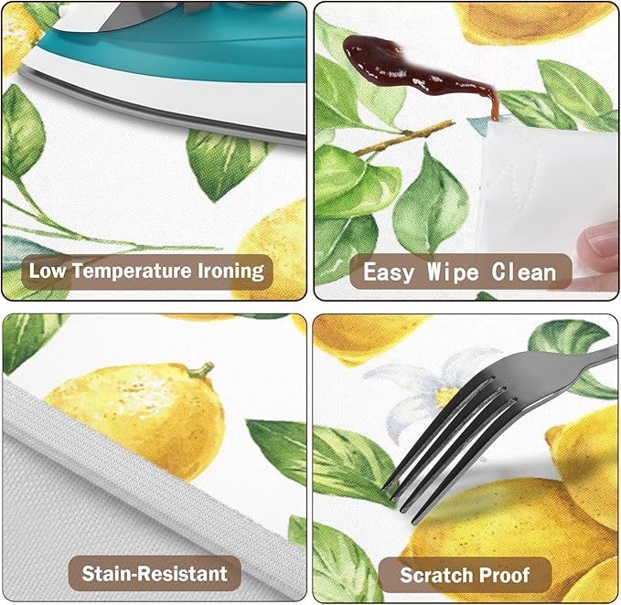 Lemon Round Fitted Tablecloth with Elastic Spring Summer Yellow Lemons Circle Table Cloth for 40-44" Round Tables Wipeable Waterproof Lemonade Party Farmhouse Table Cover for Picnic Dining Outdoor