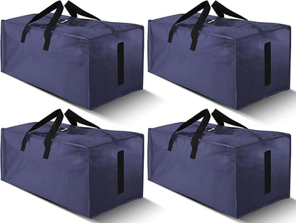 4 Pack Large Strong Moving Bags with Zippers & Carrying Handles - Water-Resistant - Heavy Duty Storage Tote for Space Saving, Fold Flat, Alternative to Moving Box (Blue)