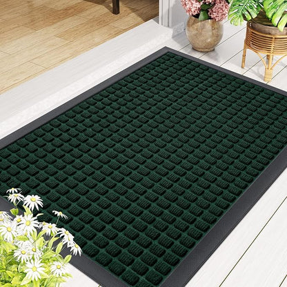 Smiry Front Door Mat Outside Entrance, Heavy Duty Natural Rubber Doormat, Non Slip, Trap Dirt and Moisture, Easy Clean, Low Profile Welcome Floor Mats for Indoor Outdoor Entry, 71x23 Inch, Black Green