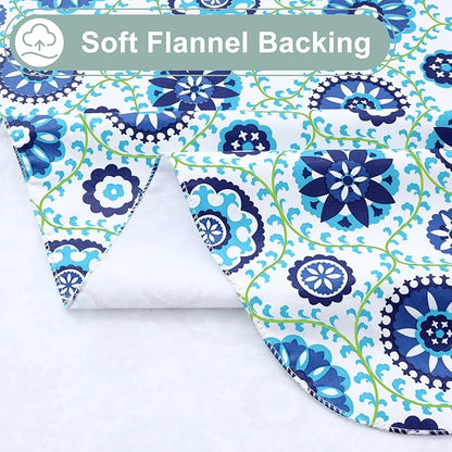 misaya Rectangle Waterproof Vinyl Table Cloth, Wipeable Tablecloth with Flannel Backing, Plastic Table Cover for Dinner, Picnic, Indoor and Outdoor (Navy Mandala, 60" x 84")