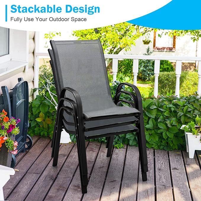 GIANTEX Patio Chairs Set of 2, Stackable Outdoor Dining Chairs - Image 4