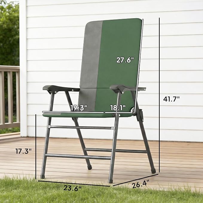 Outsunny Folding Patio Chairs Set of 2 Padded High Back Armrests Dark Green | - Image 3
