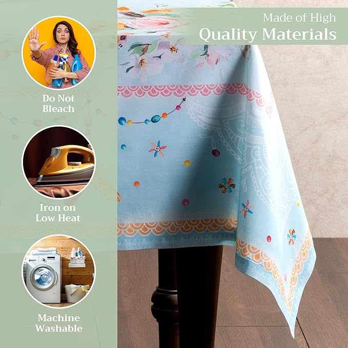 Maison d' Hermine Table Cloth Rectangle Table 100% Cotton 60 x 108 Inches Tablecloth Reusable Decorative Everyday Use for Dining Room, Farmhouse, Home, Party, Festive & Wedding Spring Summer - Ibiza