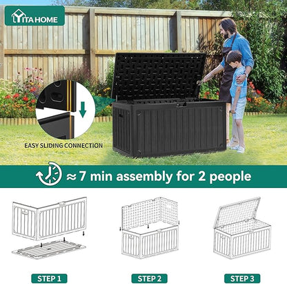 YITAHOME 90 Gallon Double-Wall Deck Box with Side Handles, Outdoor Large Storage for Patio Furniture Cushions, Garden Pool Accessories, Water Resistant & Lockable