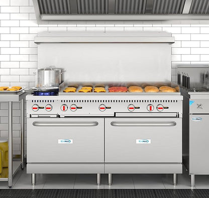 KoolMore 60 in. Double Oven Commercial Cooking Range with 48 in. Griddle and 2 Burners, ETL Listed in Stainless-Steel (KM-CRG482-NG)