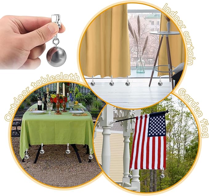 20 Pack Outdoor Curtain Weights, Heavy Duty Drapery Weights for Patio Pergola Cabana Gazebo, Stainless Steel Clips for Fixing Garden Flag, Shower Curtains, Tablecloth