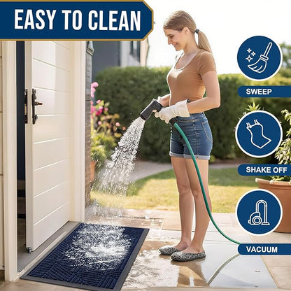 Smiry Front Door Mat Outside Entrance, Heavy Duty Sturdy Natural Rubber Doormat, Trap Dirt and Moisture, Easy Clean Low Profile Mats for Indoor Outdoor Entry, Irregular Triangle (29.5x17, Royal Blue)
