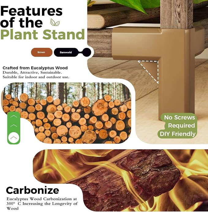 Bamworld Corner Plant Stand Indoor Outdoor Plant Shelf Small Plant Table | - Image 5