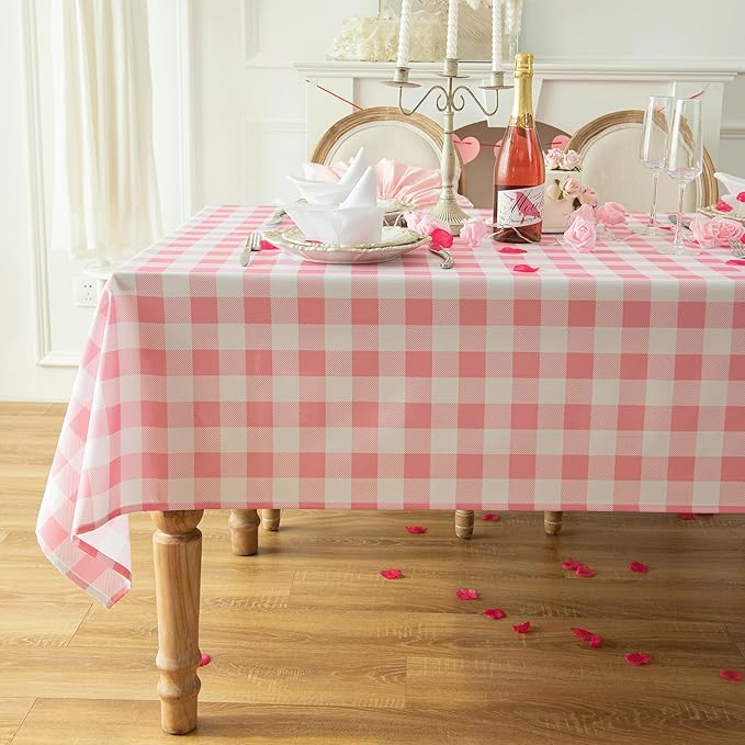 Waterproof Checkered Tablecloth Fabric - Rectangle 58x84 Inch Classic Gingham Buffalo Plaid Table Cloth for Indoor/Outdoor Use - Washable Table Cover for Kitchen, BBQs, and Parties