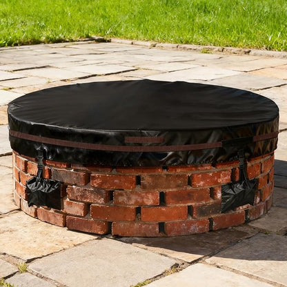 Outdoor Round Fire Pit Cover 66x9.5" Waterproof Tear-Resistant 600D Oxford PU Coated for 61–66" Built-In or In-Ground Stone Fire Pits, Heavy Duty All-Season Protection for Outdoor Fireplaces