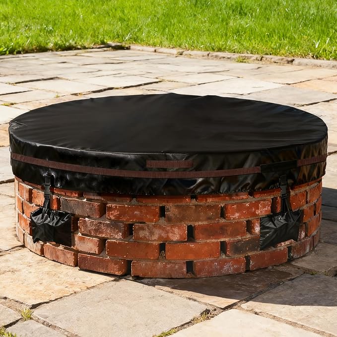 Outdoor Round Fire Pit Cover 74.8x9.5" Waterproof Tear-Resistant 600D Oxford PU Coated for 70–74" Built-In or In-Ground Stone Fire Pits, Heavy Duty All-Season Protection for Outdoor Fireplaces
