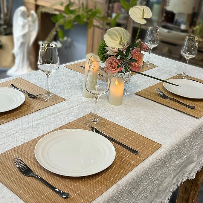 ANDSTAR Set of 24 Bamboo Placemats 17.7X11.8Inch Sushi Rolling Mat Japanese Style Bamboo Mat Natural Place Mats Washable Heat Resistant Table Mats for Dinner Dining Table Wedding Parties（Brown）