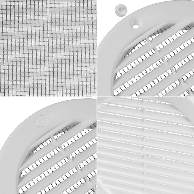 Repa Market 4 Inch (Opening) White Round Air Vent Cover - Pack of 2 Plastic Fresh Air Intake Vent - Grill Cover with Nylon Mesh Screen - Wall or Ceiling HVAC Return Air Register - Modern Soffit Vents