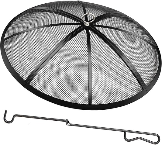Fire Pit Spark Screen, 22 Inch Diameter Fire Pit Screen with Handle & Poker,Heavy Duty Metal Mesh Fire Pit Screen,Fire Pit Lid for Outdoor/Beach/RV Camping/Backyard