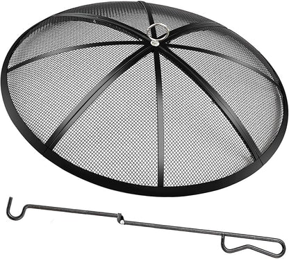 Fire Pit Spark Screen, 30 Inch Diameter Fire Pit Screen with Handle & Poker,Heavy Duty Metal Mesh Fire Pit Screen,Fire Pit Lid for Outdoor/Beach/RV Camping/Backyard