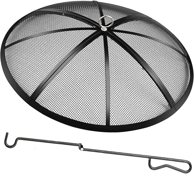 Fire Pit Spark Screen, 36 Inch Diameter Fire Pit Screen with Handle & Poker,Heavy Duty Metal Mesh Fire Pit Screen,Fire Pit Lid for Outdoor/Beach/RV Camping/Backyard