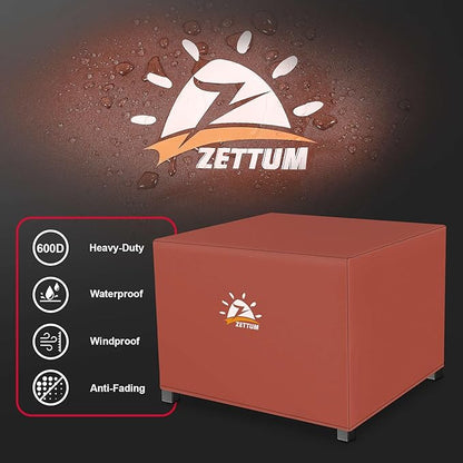 Zettum Fire Pit Cover Square 32 Inch - Outdoor Firepit Cover Heavy Duty & Waterproof, 600D Patio Fire Table Covers Gas Fire Pit Accessories Fit 32" Yaheetech Firepit Brown - 32 x 32 x 16 Inch