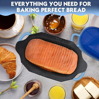 Dutch Oven for Bread Baking - 2.5QT Bread Pans for Homemade Bread with Perforated Non-Stick Silicone Liner Cast Iron Bread Pan Dutch Oven Loaf Pan with Lid and Loop Handles for Homemade Breadmaking