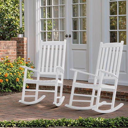 Flamaker Acacia Wood Porch Rocking Chairs Set of 2 | White Rocking Chairs - Image 7