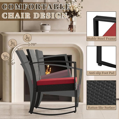 Homall Patio Furniture Set 3 Piece Resin Outdoor Bistro Set Rocking Patio Chairs - Image 6